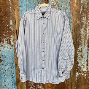 Kenneth Roberts Blue Striped Button Down Shirt Size L